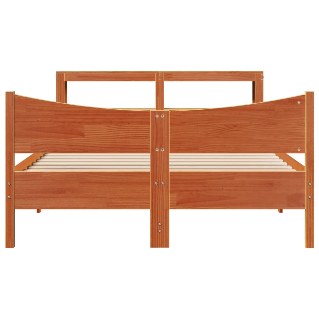 Cadre de lit avec tête de lit cire marron 140x190cm bois de pin