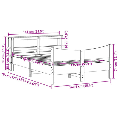 Cadre de lit avec tête de lit blanc 135x190 cm bois pin massif