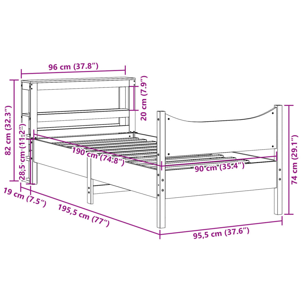 Cadre de lit avec tête de lit cire marron 90x190 cm bois de pin