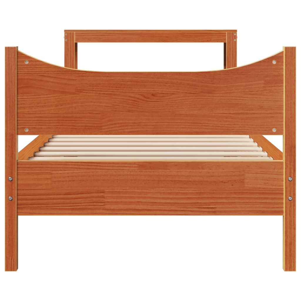 Cadre de lit avec tête de lit cire marron 75x190 cm bois de pin