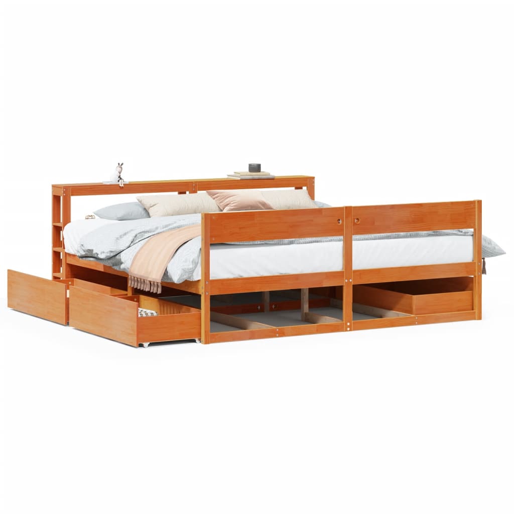 Cadre de lit sans matelas cire marron 200x200cm bois pin massif