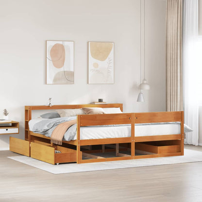 Cadre de lit sans matelas cire marron 200x200cm bois pin massif