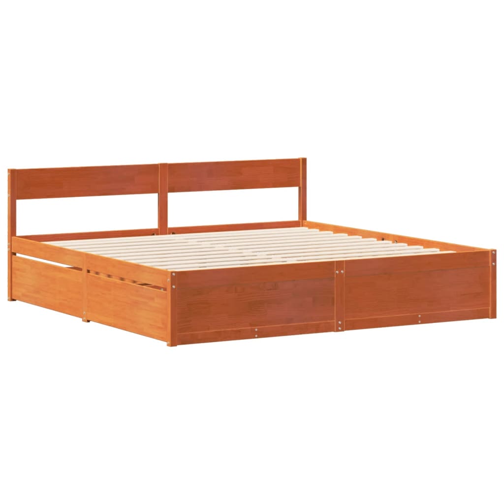 Cadre de lit sans matelas cire marron 180x200cm bois pin massif