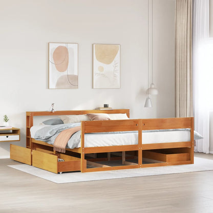 Cadre de lit sans matelas cire marron 180x200cm bois pin massif