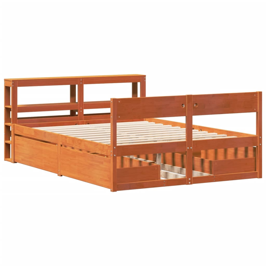 Cadre de lit sans matelas cire marron 160x200cm bois pin massif