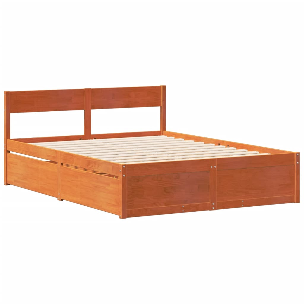 Cadre de lit sans matelas cire marron 160x200cm bois pin massif