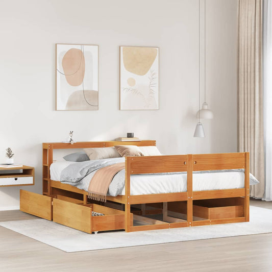 Cadre de lit sans matelas cire marron 160x200cm bois pin massif