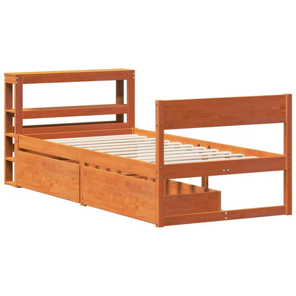 Cadre de lit sans matelas cire marron 100x200cm bois pin massif