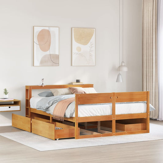 Cadre de lit sans matelas cire marron 140x190cm bois pin massif