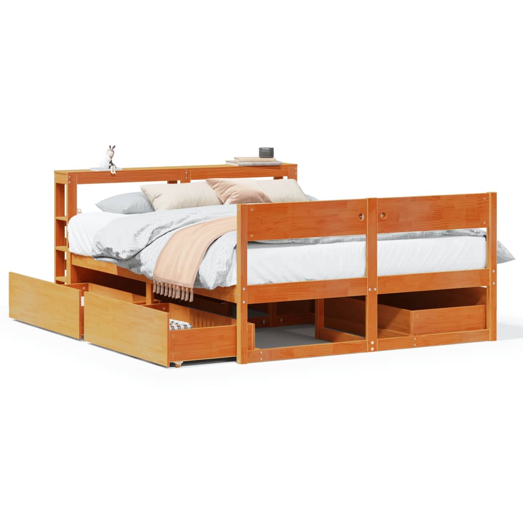 Cadre de lit sans matelas cire marron 135x190cm bois pin massif