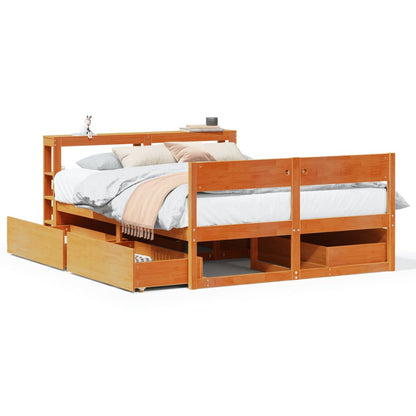 Cadre de lit sans matelas cire marron 135x190cm bois pin massif