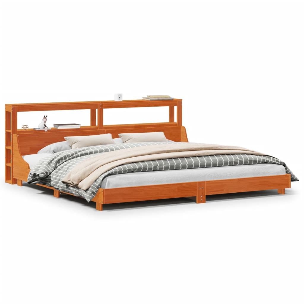 Cadre de lit sans matelas cire marron 200x200cm bois pin massif