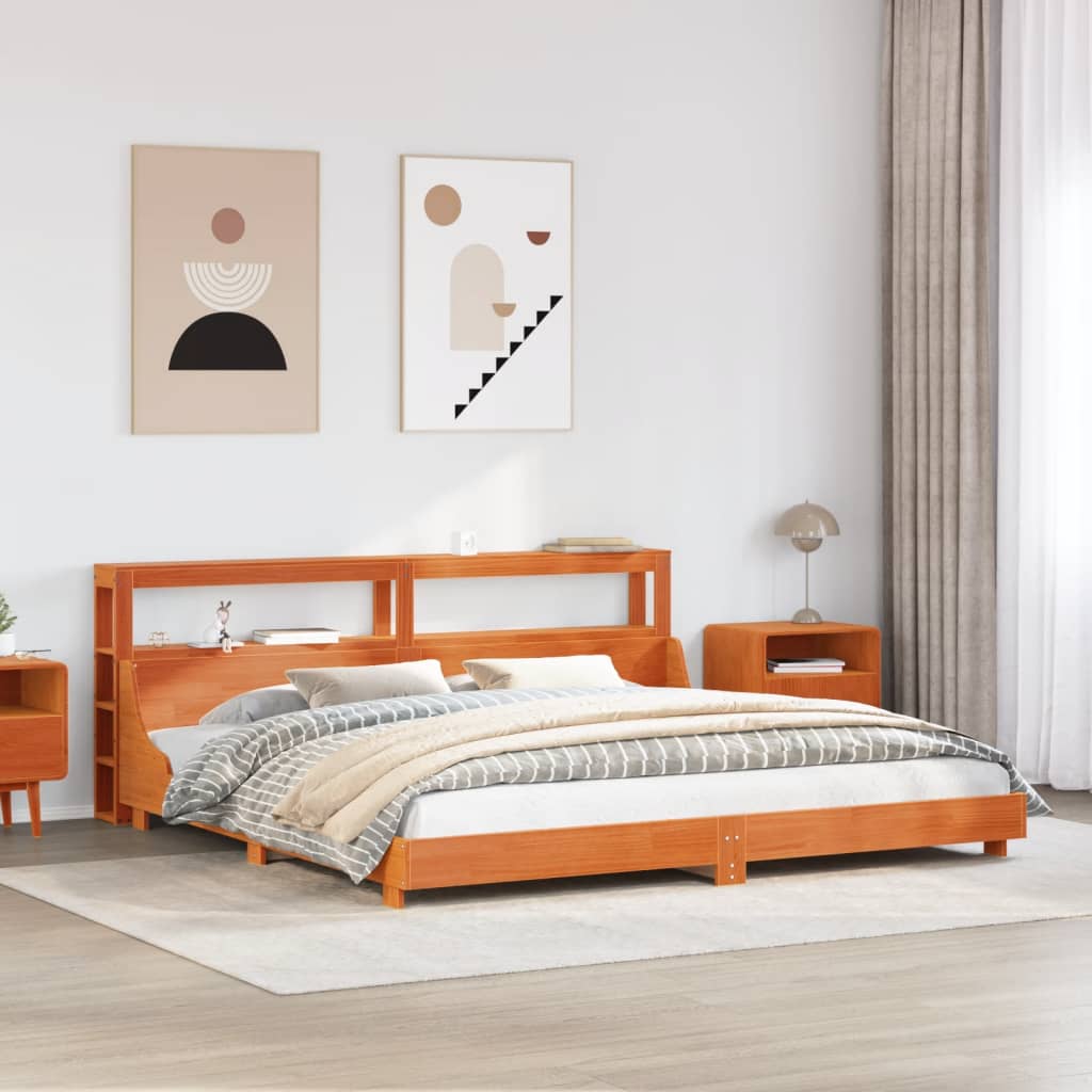 Cadre de lit sans matelas cire marron 200x200cm bois pin massif