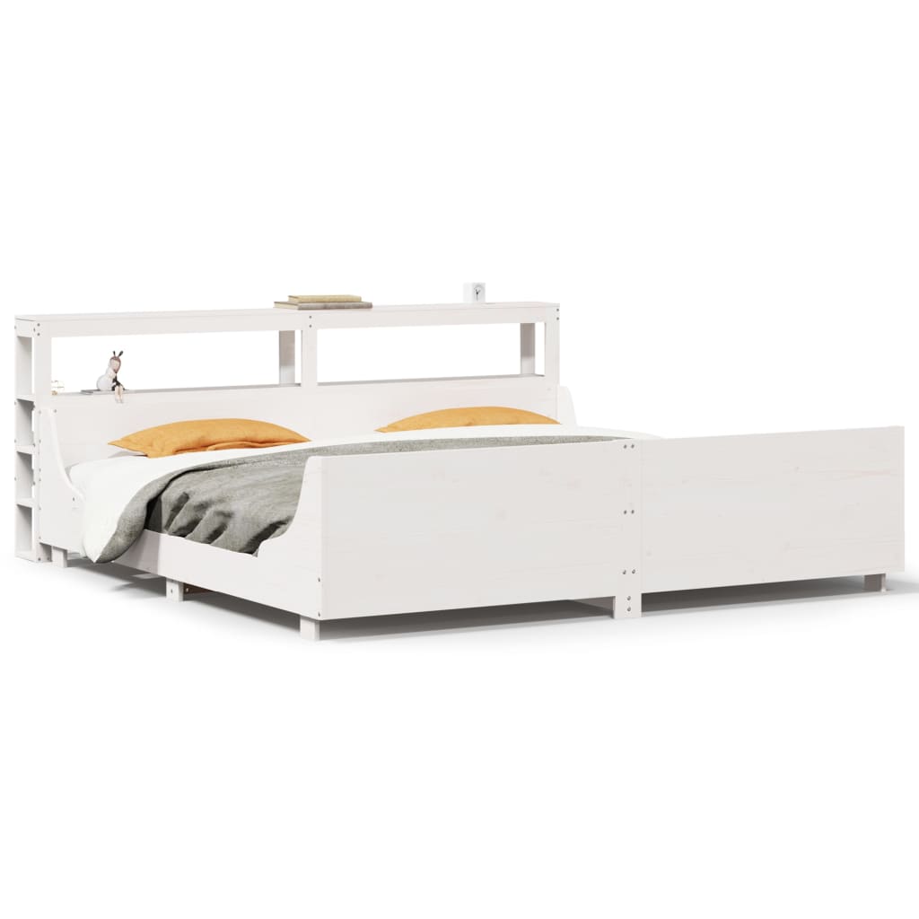 Cadre de lit sans matelas blanc 200x200 cm bois massif de pin