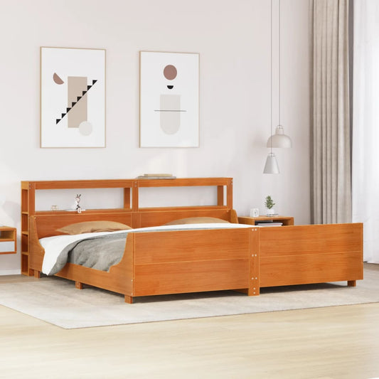 Cadre de lit sans matelas cire marron 200x200cm bois pin massif