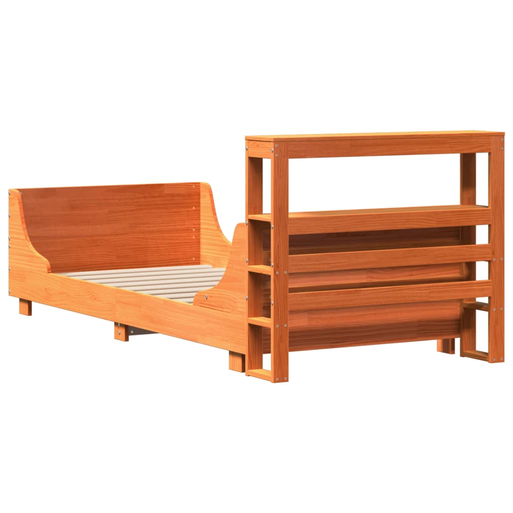 Cadre de lit sans matelas cire marron 100x200cm bois pin massif