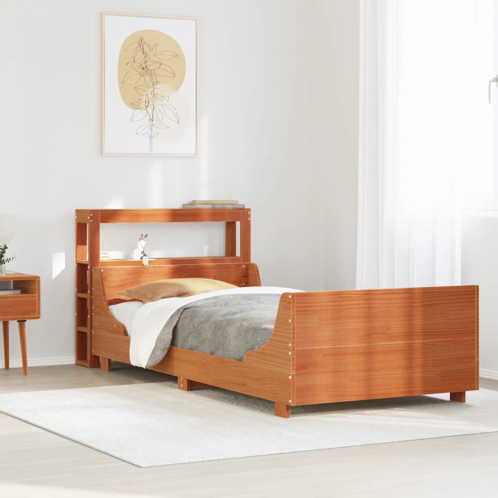 Cadre de lit sans matelas cire marron 75x190 cm bois pin massif