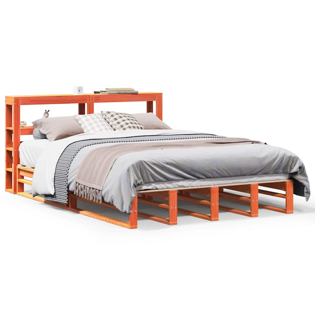 Cadre de lit sans matelas cire marron 140x200cm bois pin massif