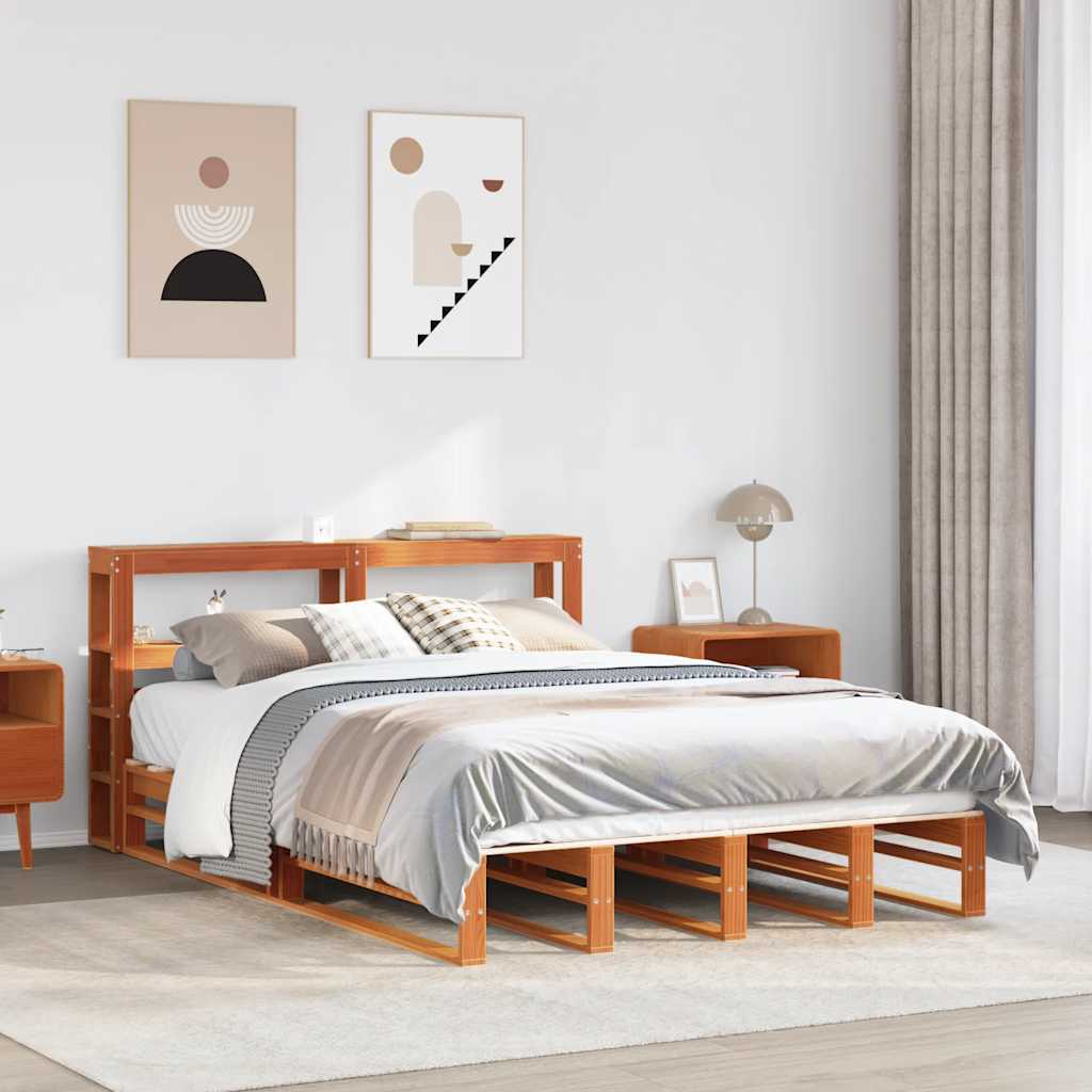 Cadre de lit sans matelas cire marron 140x200cm bois pin massif