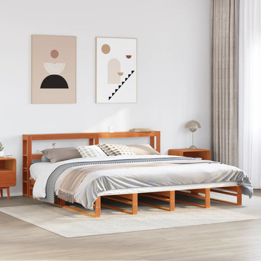 Cadre de lit sans matelas cire marron 200x200cm bois pin massif