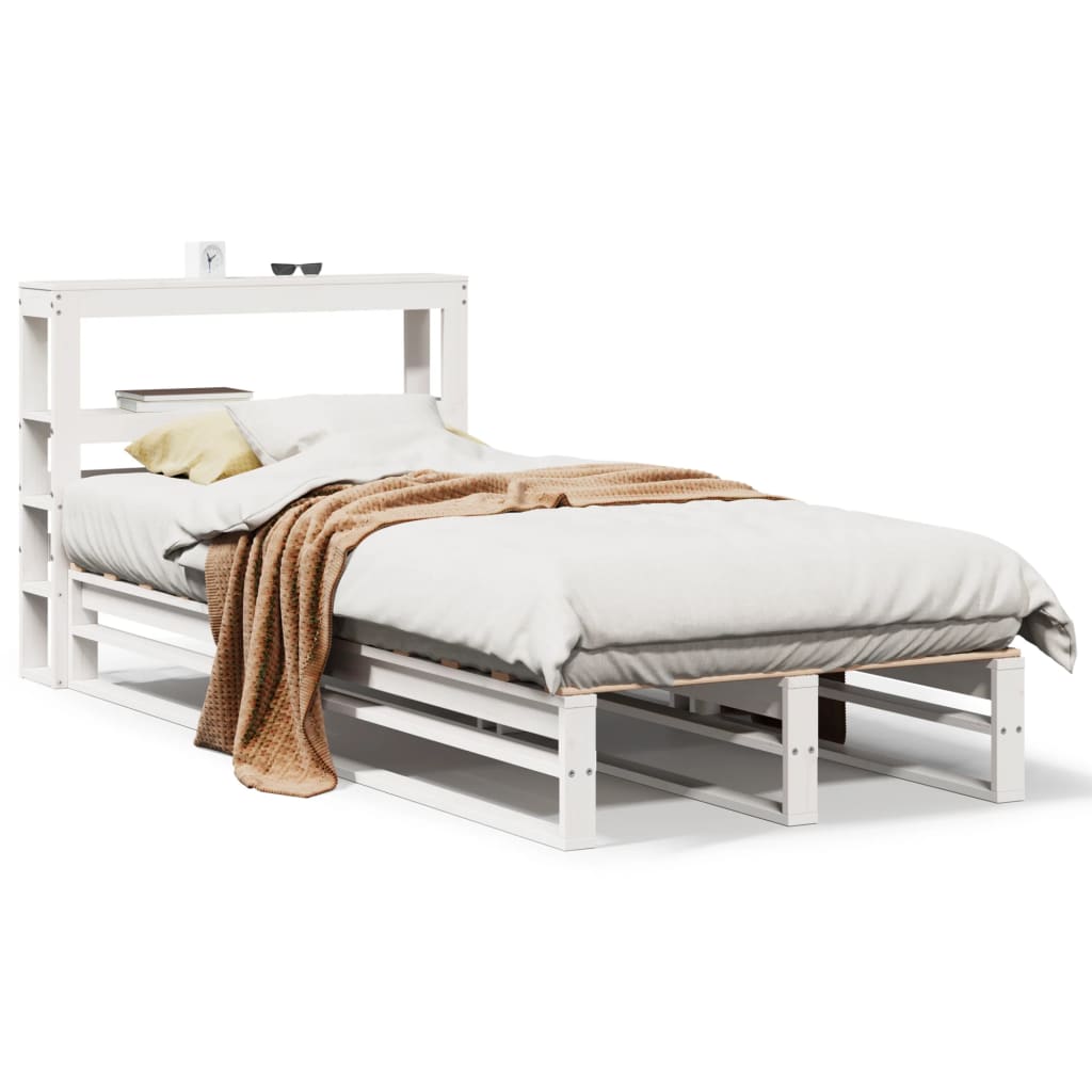 Cadre de lit sans matelas blanc 75x190 cm bois de pin massif