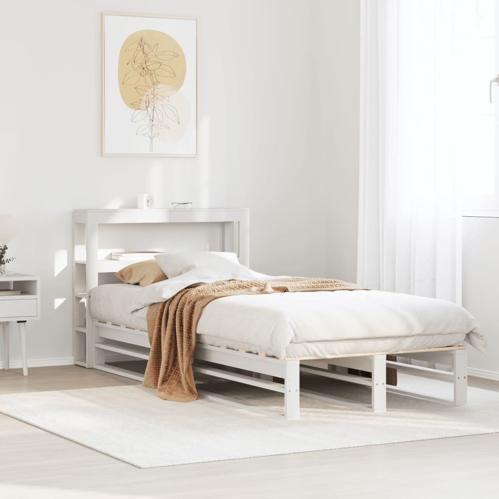 Cadre de lit sans matelas blanc 75x190 cm bois de pin massif