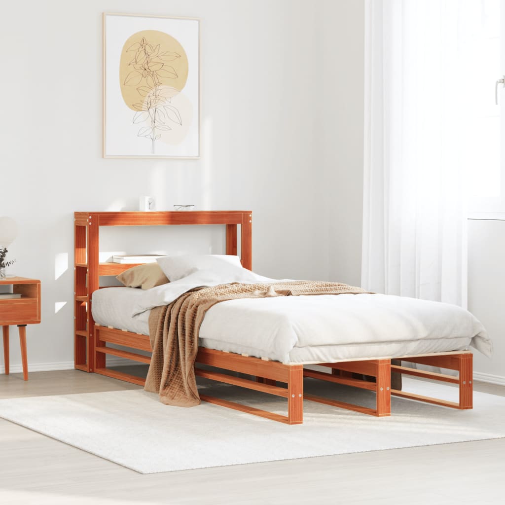 Cadre de lit sans matelas cire marron 75x190 cm bois pin massif