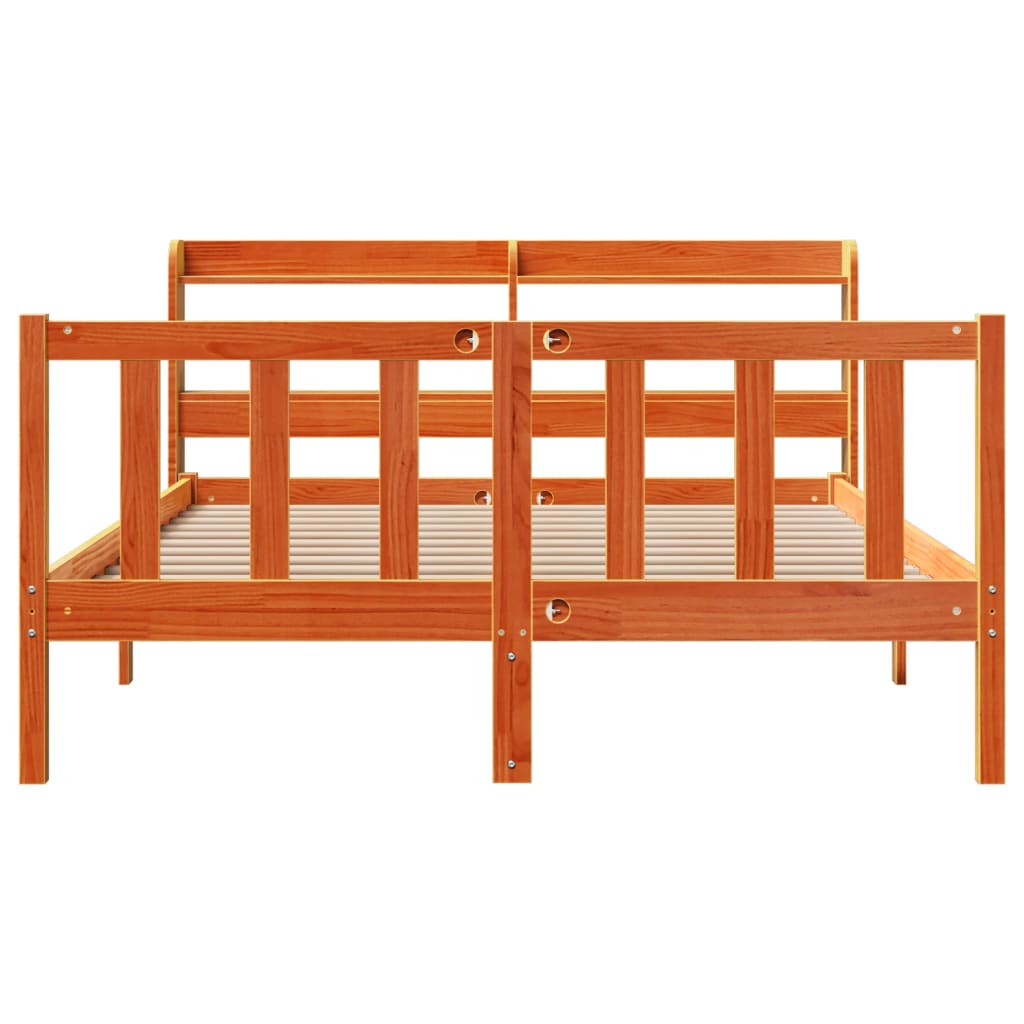 Cadre de lit et tête de lit sans matelas cire marron 120x190 cm