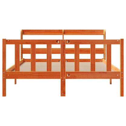 Cadre de lit et tête de lit sans matelas cire marron 135x190 cm