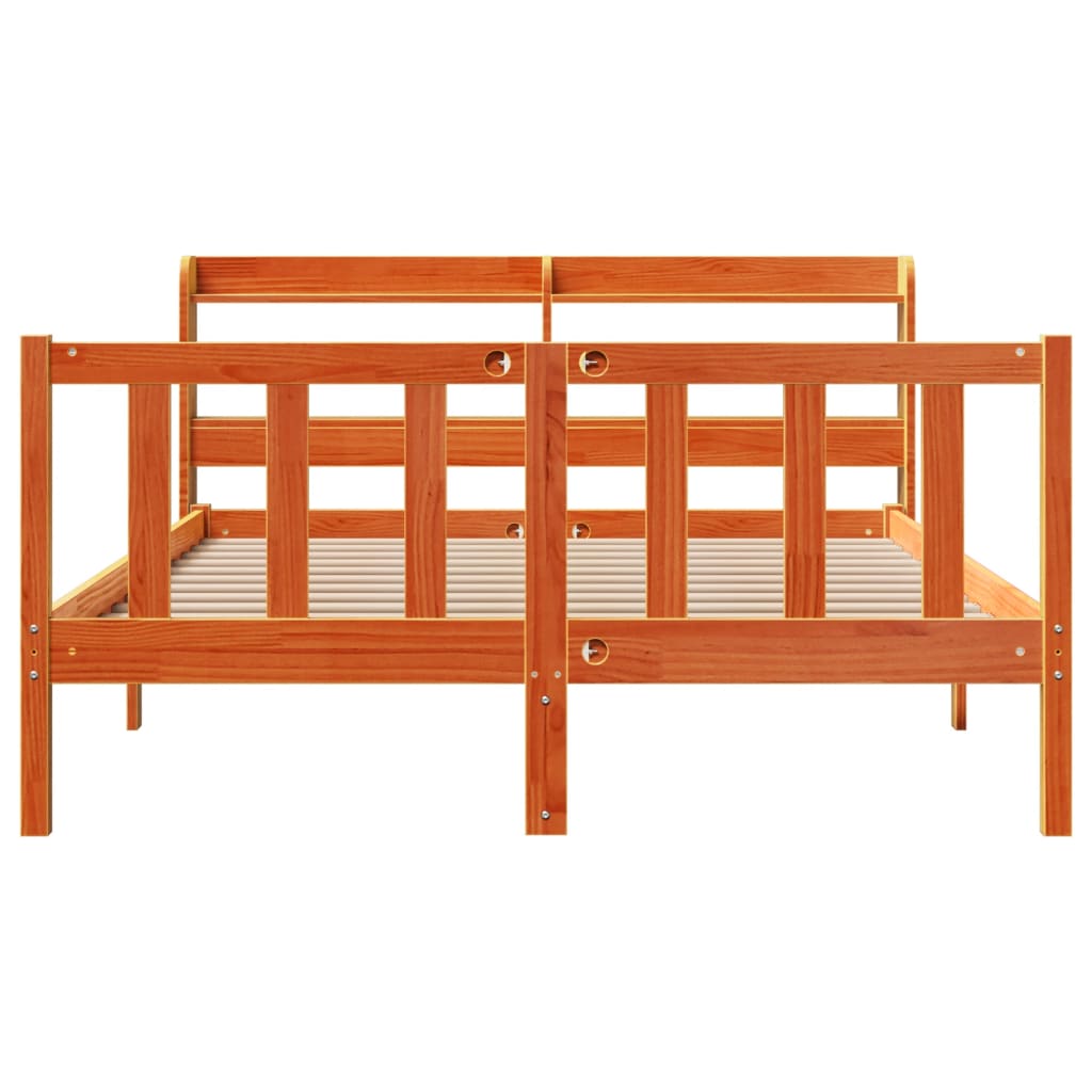 Cadre de lit et tête de lit sans matelas cire marron 140x190 cm