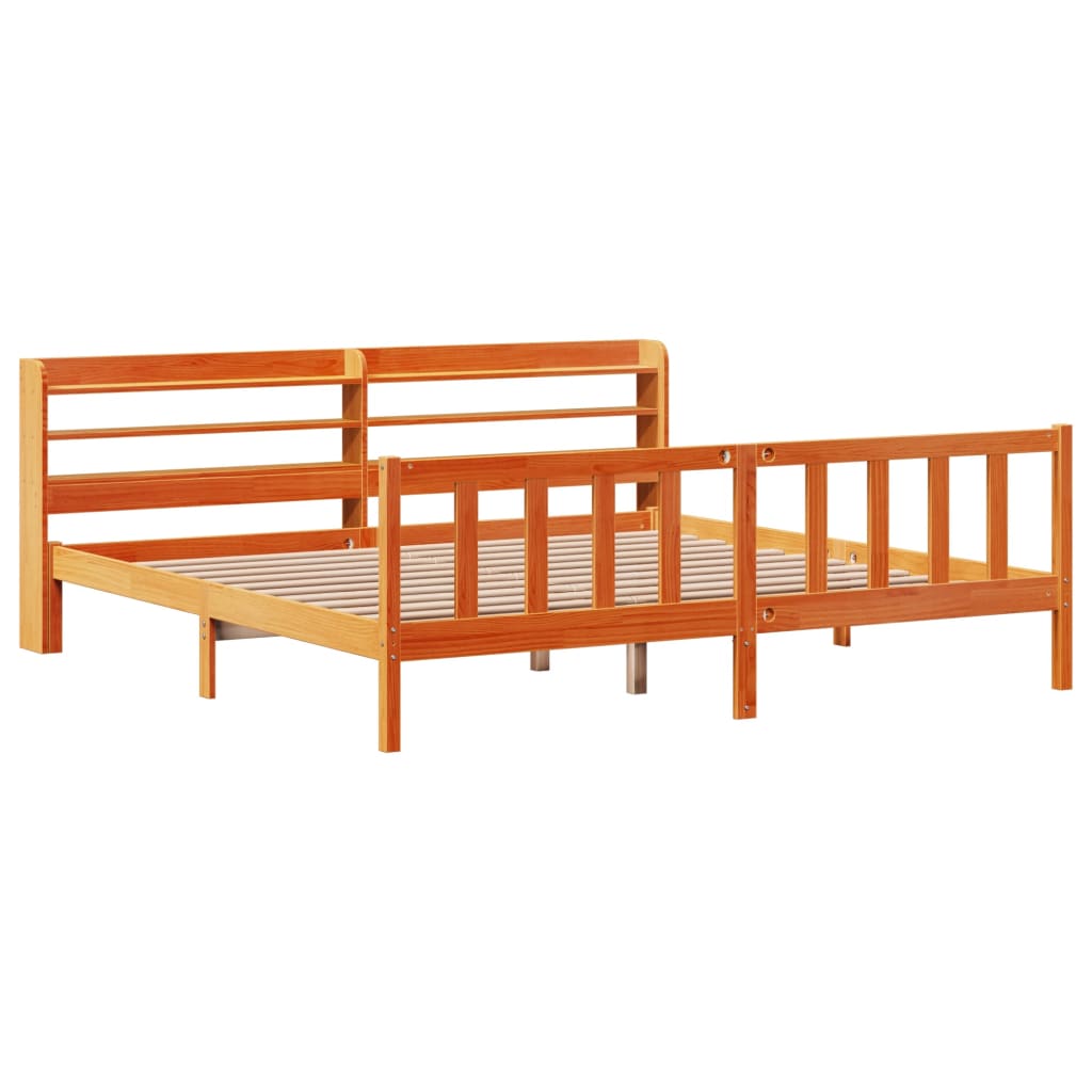 Cadre de lit et tête de lit sans matelas cire marron 200x200 cm