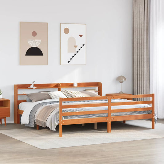 Cadre de lit sans matelas cire marron 180x200cm bois pin massif