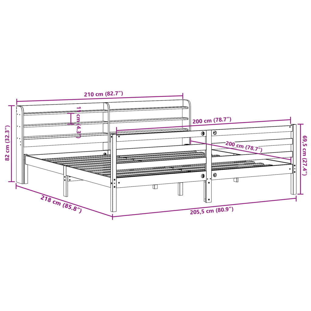 Cadre de lit sans matelas cire marron 200x200cm bois pin massif