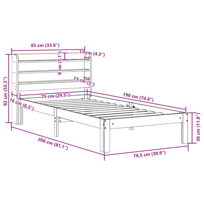 Cadre de lit avec tête de lit sans matelas 75x190 cm