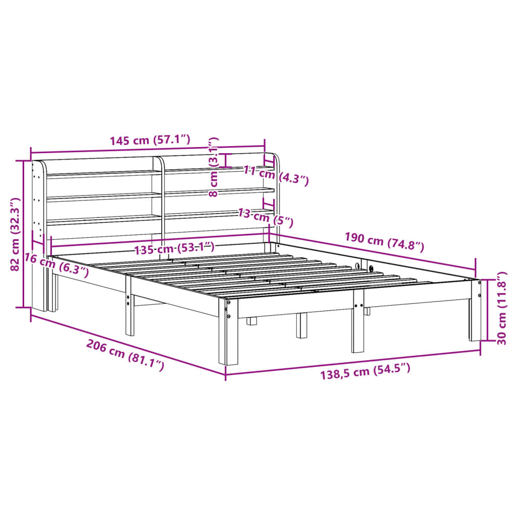 Cadre de lit et tête de lit sans matelas 135x190 cm