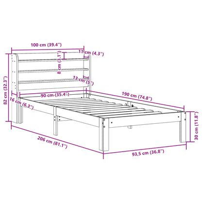 Cadre de lit sans matelas cire marron 90x190 cm bois pin massif