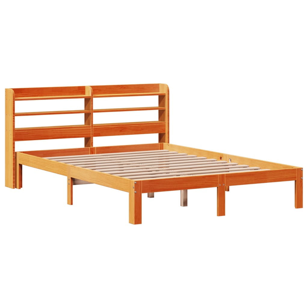 Cadre de lit sans matelas cire marron 135x190cm bois pin massif