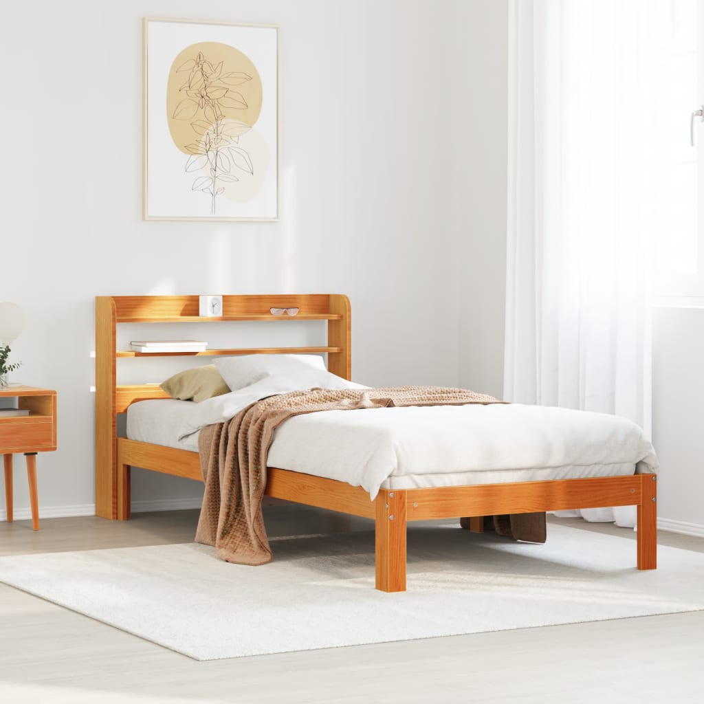 Cadre de lit sans matelas cire marron 100x200cm bois pin massif