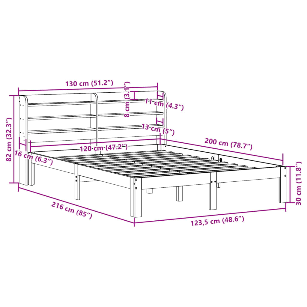 Cadre de lit sans matelas cire marron 120x200cm bois pin massif