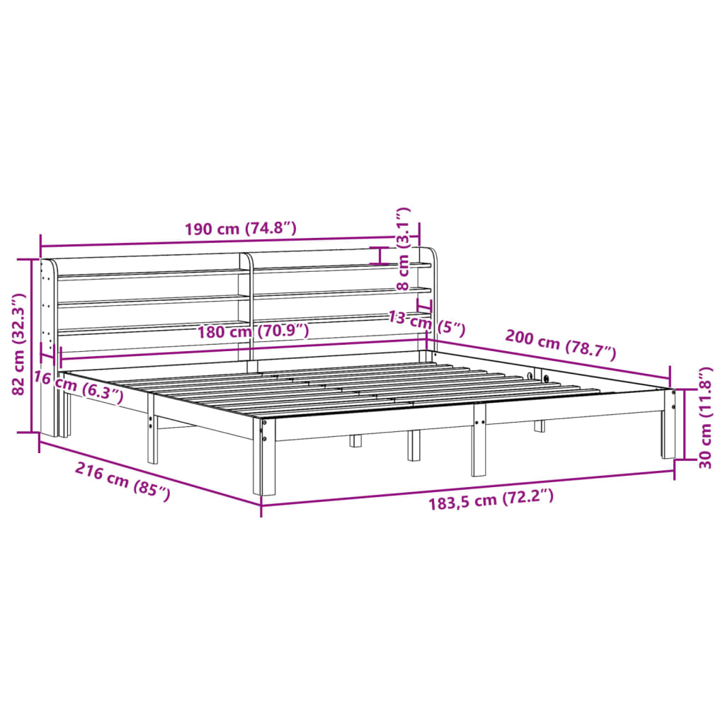 Cadre de lit sans matelas cire marron 180x200cm bois pin massif