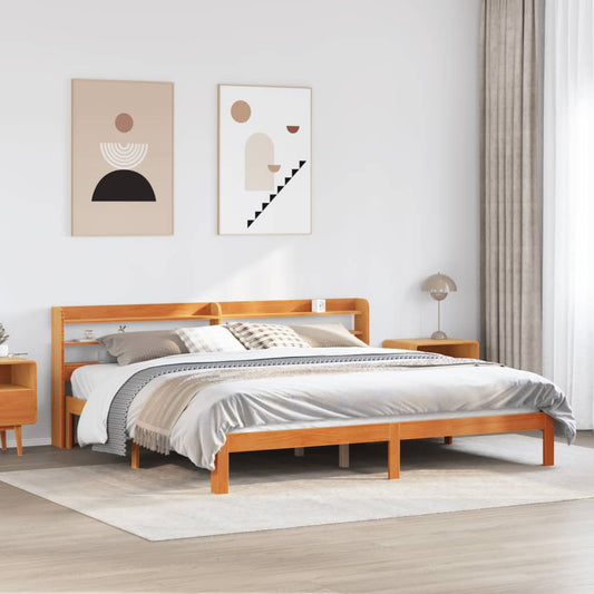 Cadre de lit sans matelas cire marron 180x200cm bois pin massif