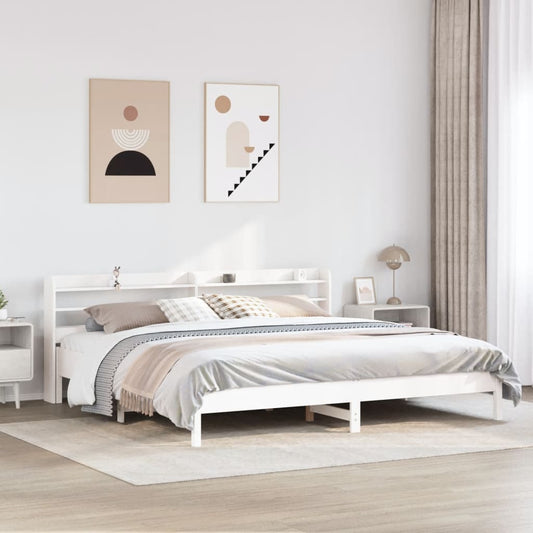 Cadre de lit sans matelas blanc 200x200 cm bois massif de pin