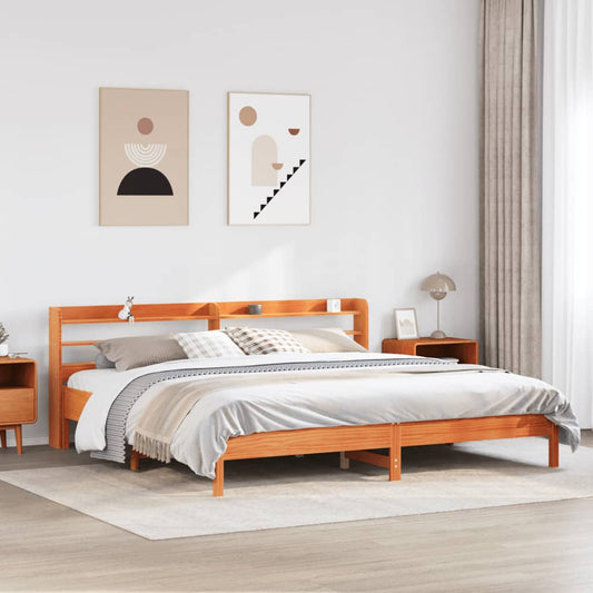 Cadre de lit sans matelas cire marron 200x200cm bois pin massif