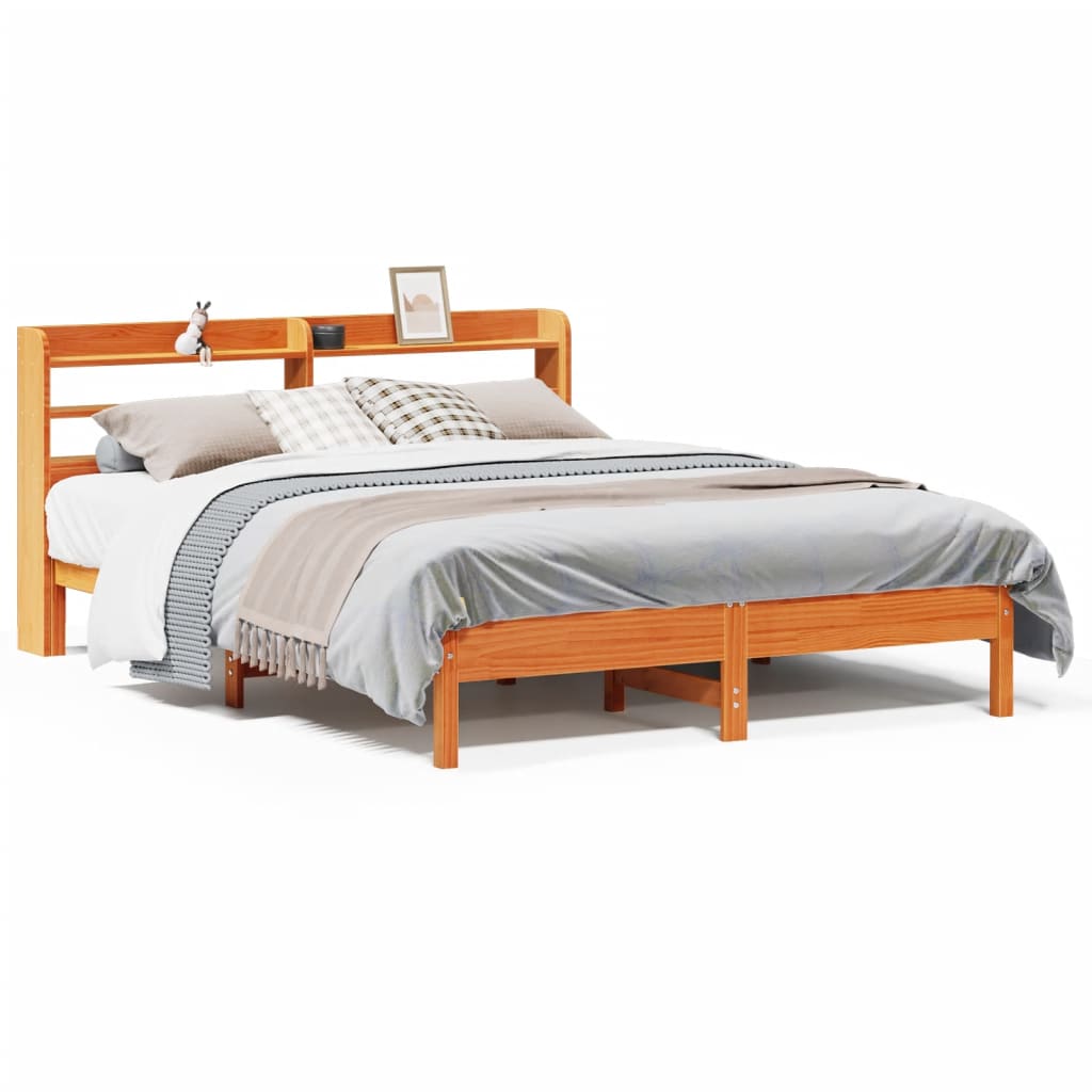 Cadre de lit sans matelas cire marron 160x200cm bois pin massif