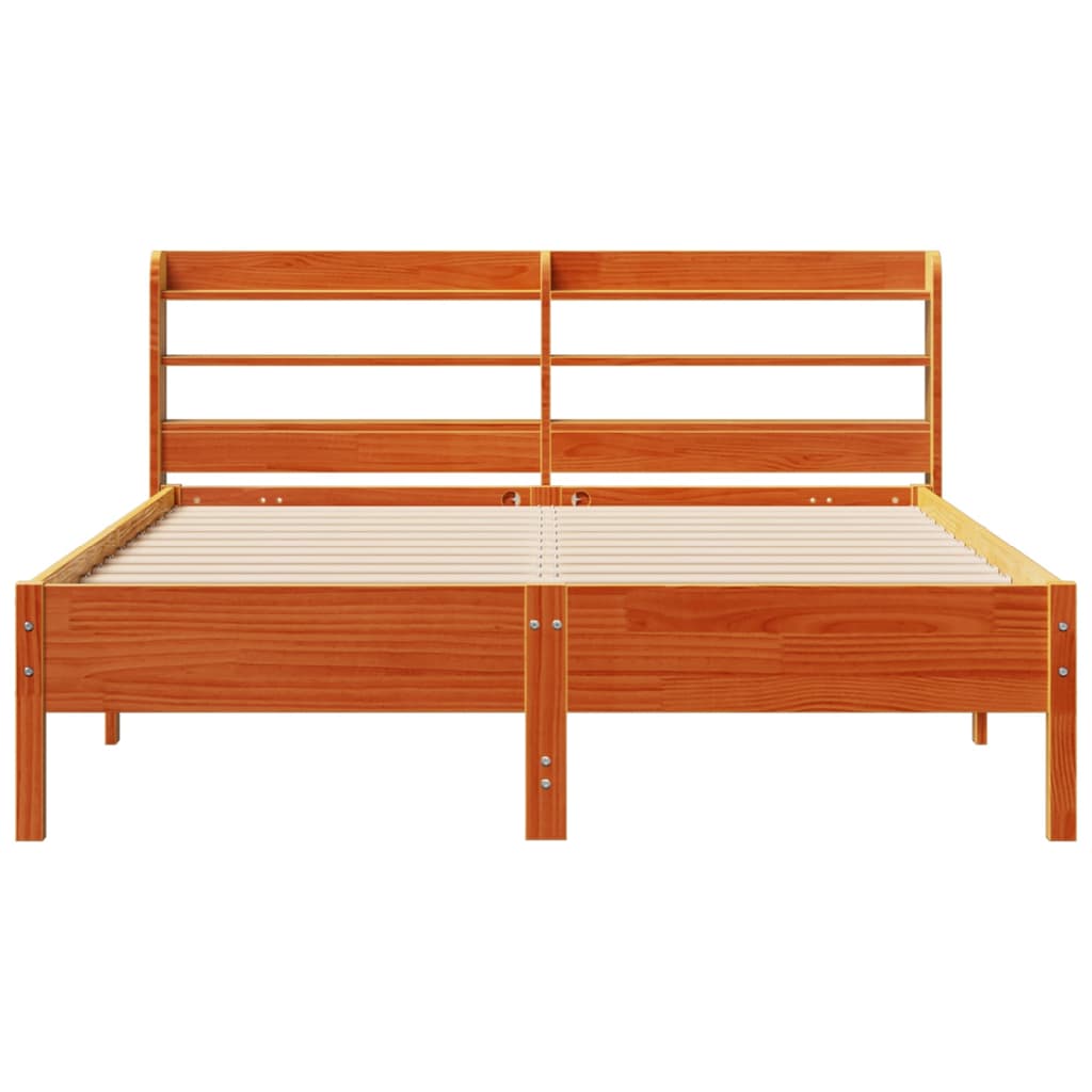 Cadre de lit sans matelas cire marron 135x190cm bois pin massif