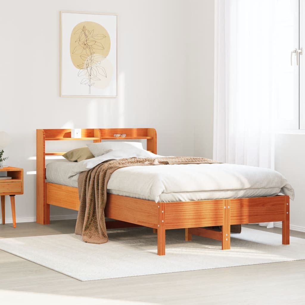 Cadre de lit sans matelas cire marron 120x190cm bois pin massif