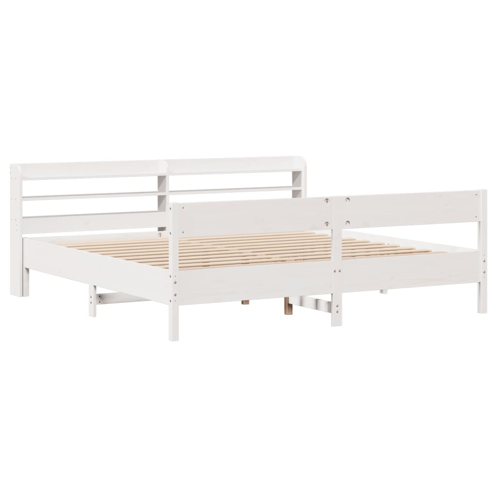 Cadre de lit sans matelas blanc 200x200 cm bois massif de pin