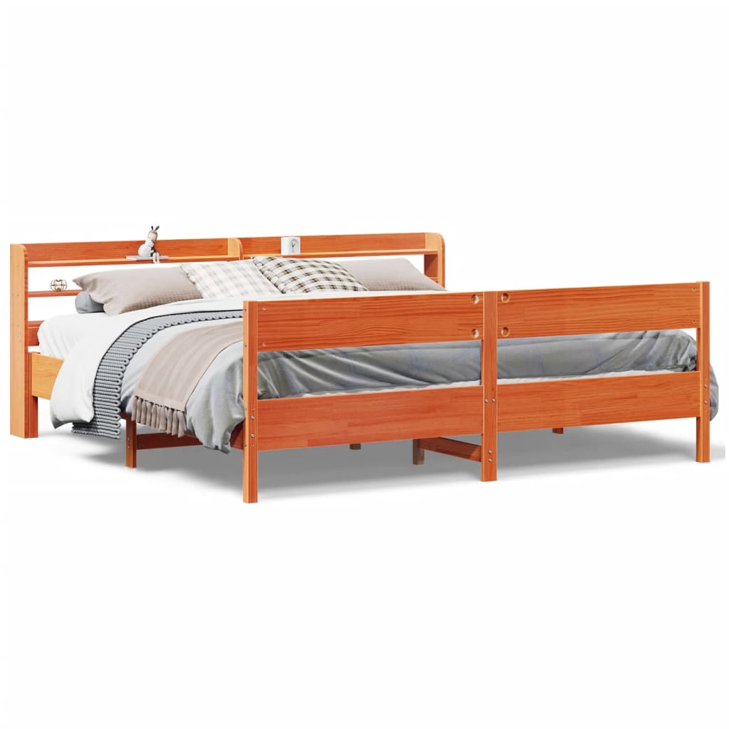 Cadre de lit sans matelas cire marron 200x200cm bois pin massif