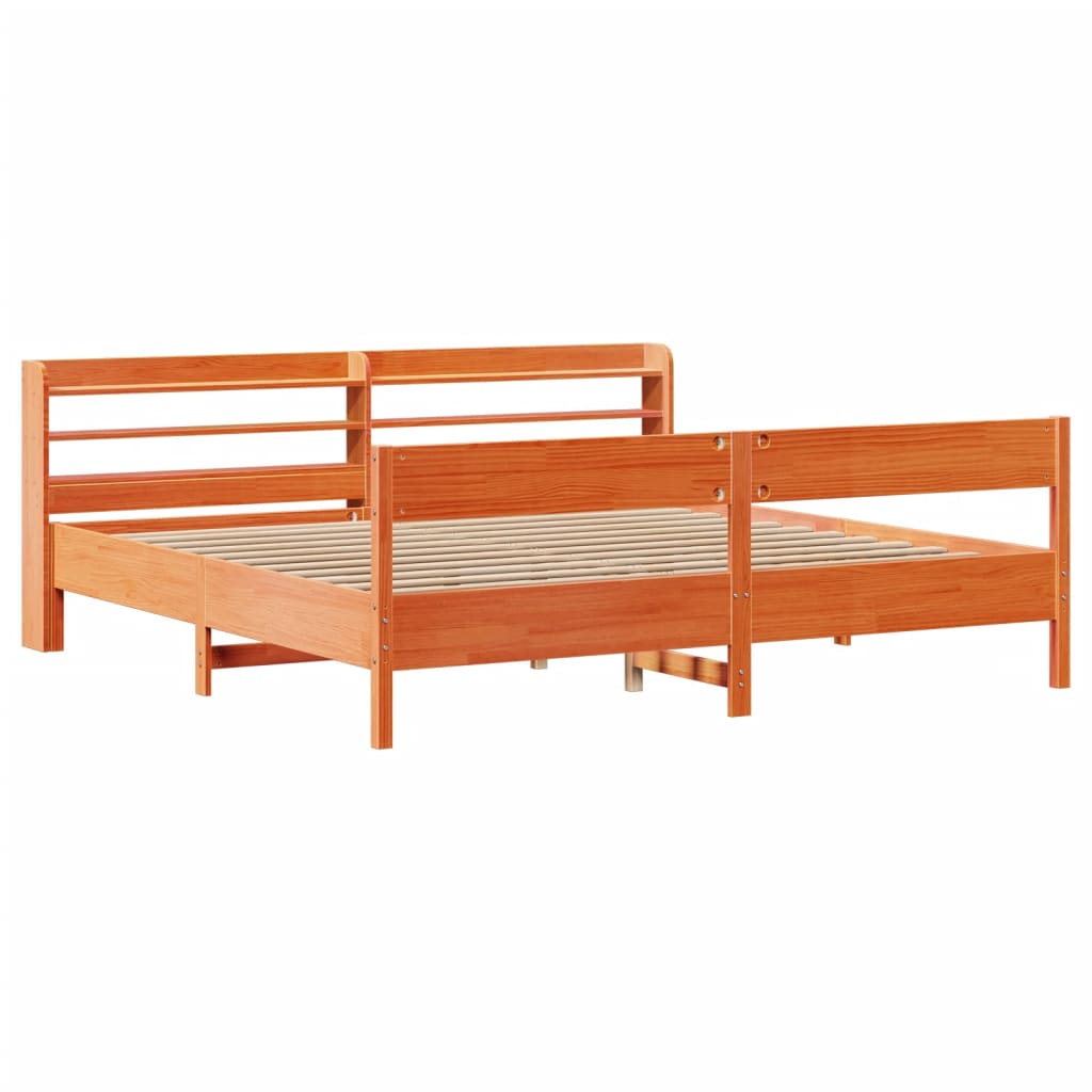 Cadre de lit sans matelas cire marron 200x200cm bois pin massif