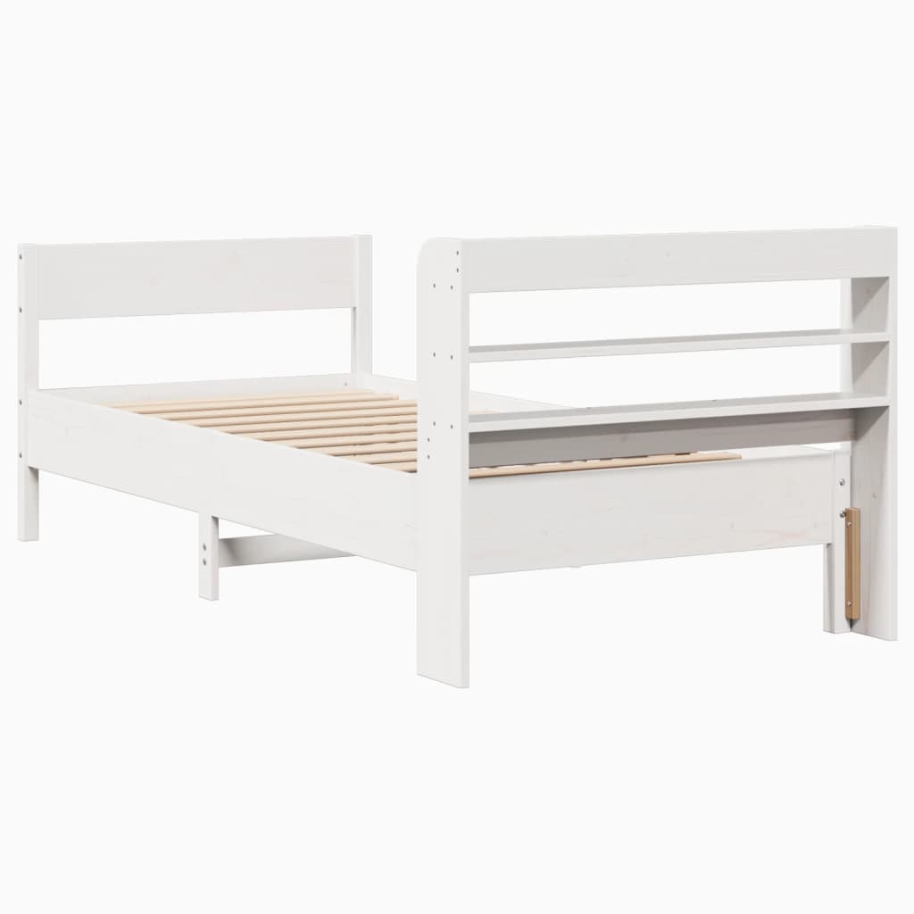 Cadre de lit sans matelas blanc 75x190 cm bois de pin massif